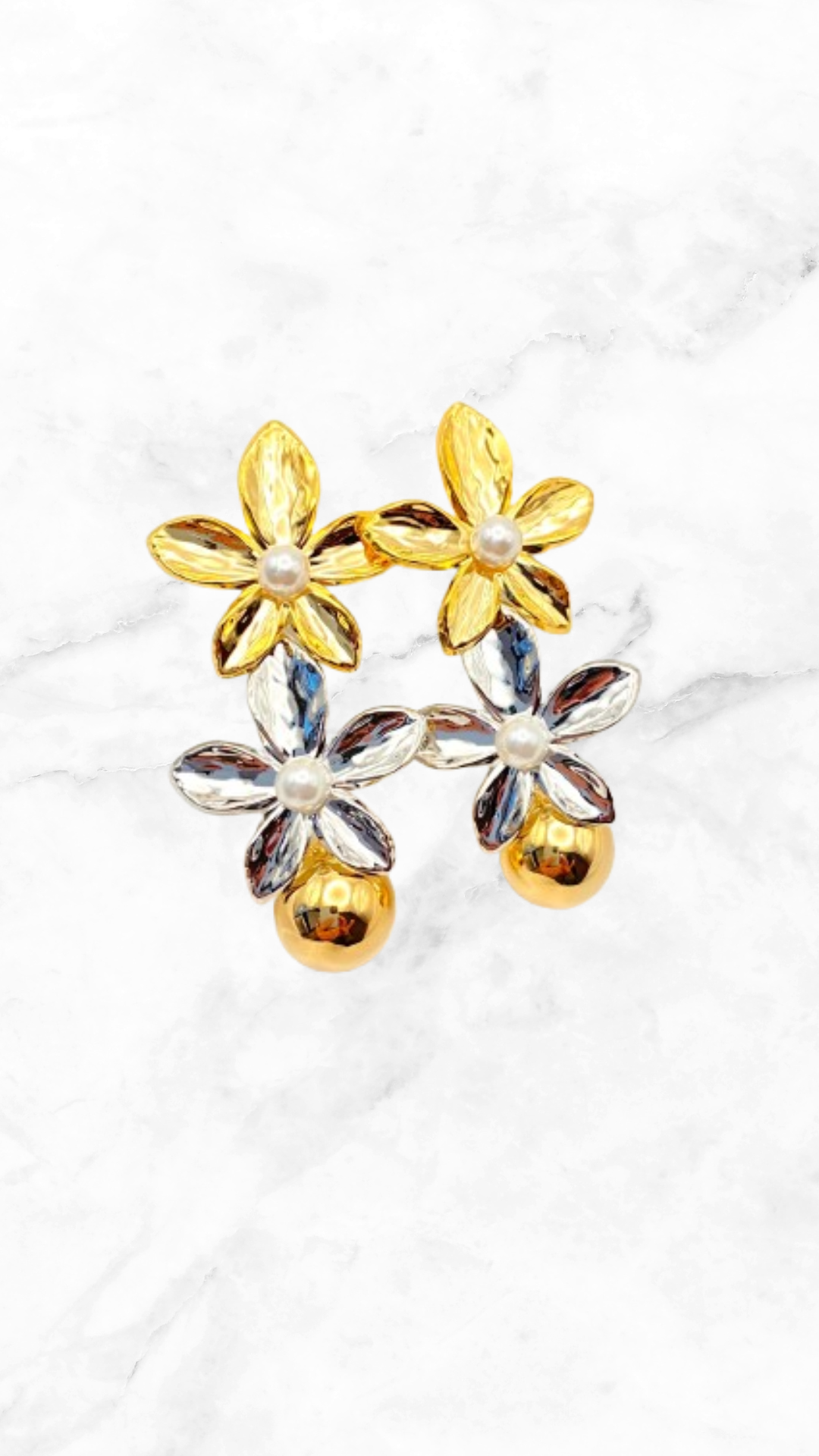 Arete Doble Flor Bicolor chapa de oro