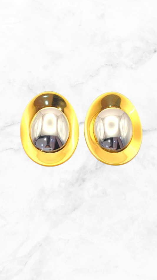 Arete Doble Oval Bicolor Acero
