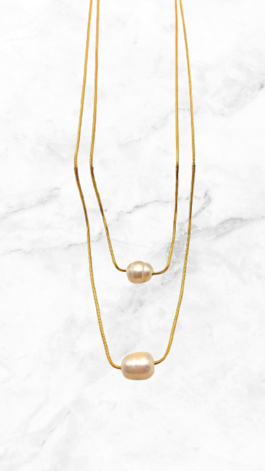 Collar Doble Perla Acero