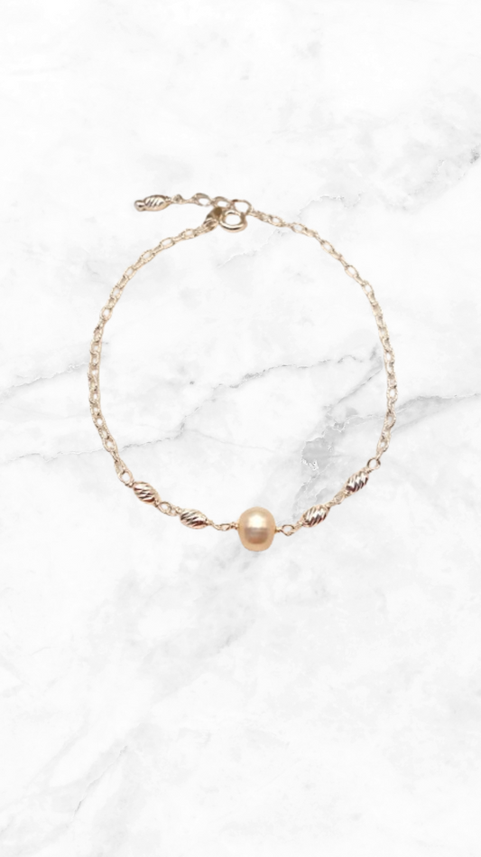 Pulsera Perla Ovalos Grabados de Plata